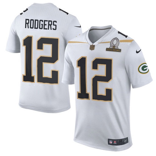 Men's Elite Aaron Rodgers Nike Jersey White - #12 Team Rice 2016 Pro Bowl NFL Green Bay Packers